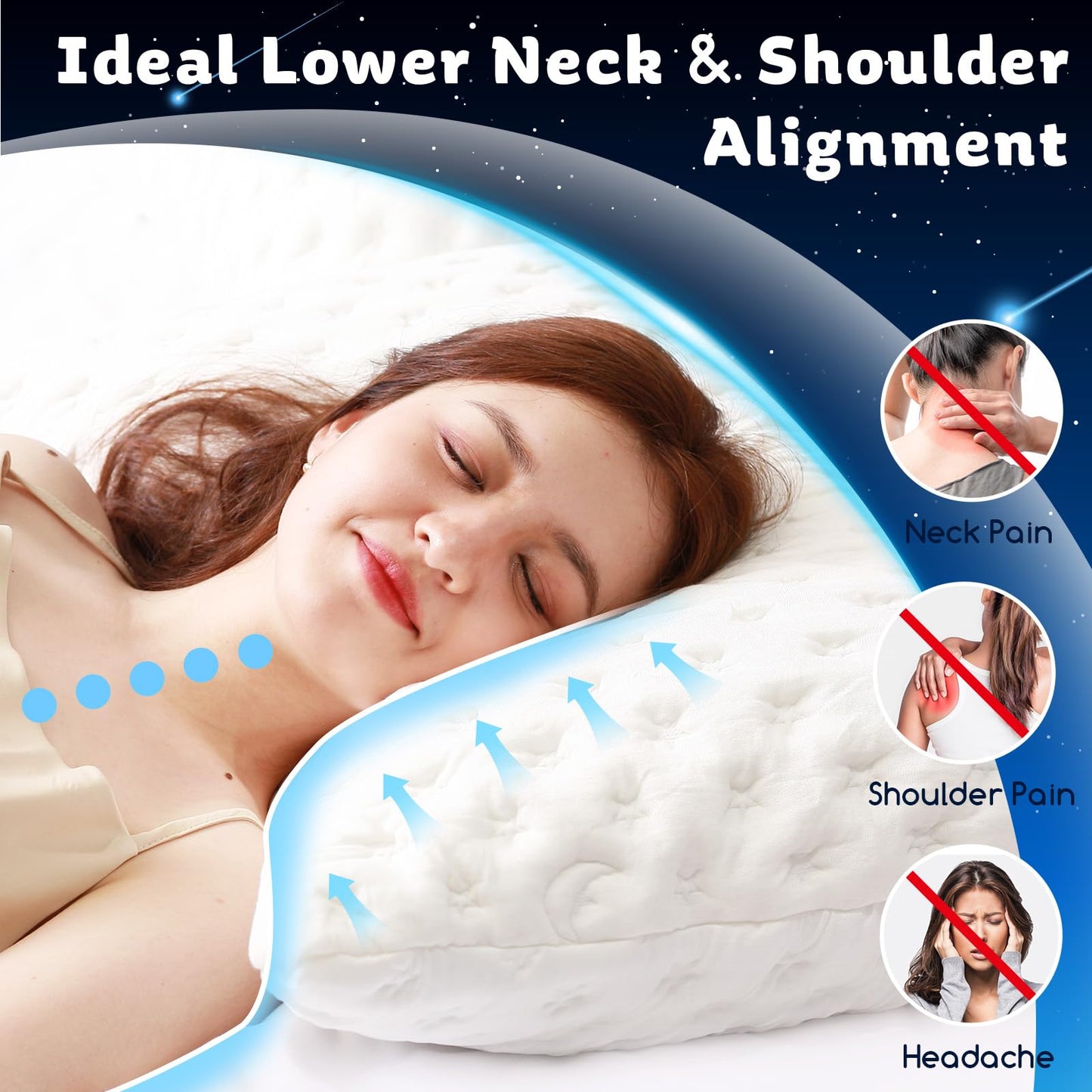 Cooling Side Sleeper Pillow for Neck and Shoulder Pain, Luxury Shredded Memory Foam Pillows for Sleeping, Firm Bed Pillows Queen Size Set of 2- Adjustable Queen Size- Washable Cover Original White