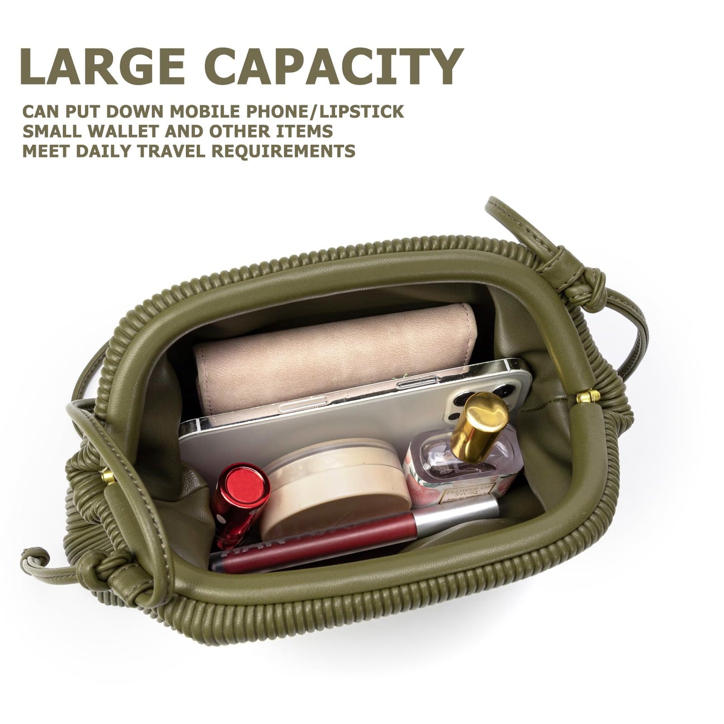 KingTo Clutch Purses for Women, Soft Cloud Bag Fashion Dumpling with Ruched Pouch Handbag for Crossbody Shoulder (green)