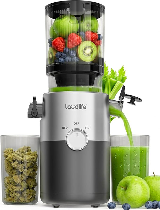 LAUDLIFE Cold Press Juicer Machines, 5.4" Wide Chute Slow Masticating Juicer, 35db Quiet Operation, Easy to Clean, Kale/Spinach Friendly, BPA Free, Juicer Extractor for Whole Fruits & Vegetables