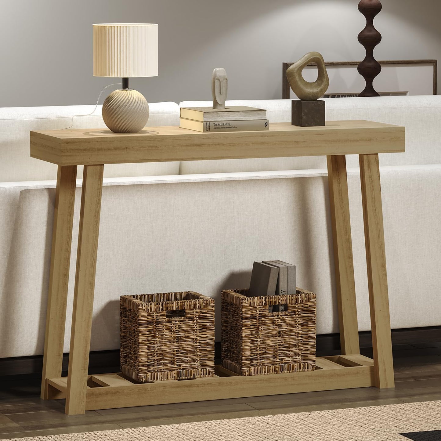 VERTOXIA Farmhouse Wood Console Table for Entrance, 2 Tiers Narrow Entryway Table with Storage Shelves, Small Entry Way Furniture Behind Sofa Couch for Living Room, Hallway, Foyer, Oslo Oak