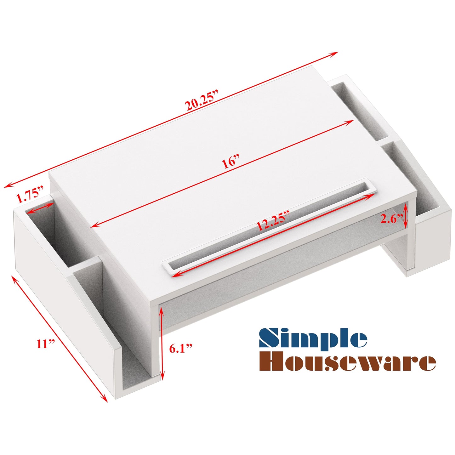 Simple Houseware Desk Monitor Stand Riser with Adjustable Organizer Tray, White