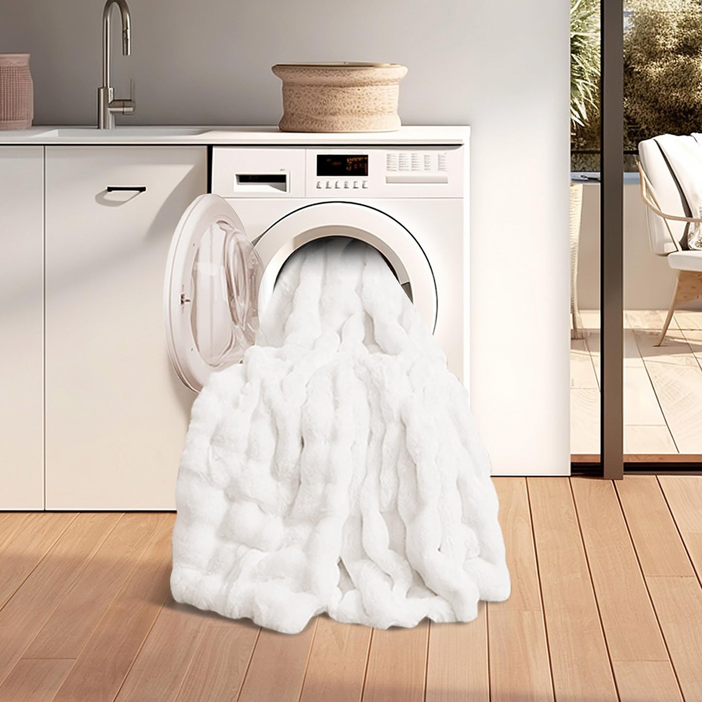 Cuddleux Cozy Fluffy Plush Faux Fur Blanket White 50x60 Inch Super Soft Fuzzy Thick Throw Blanket for Sofa Couch Bed