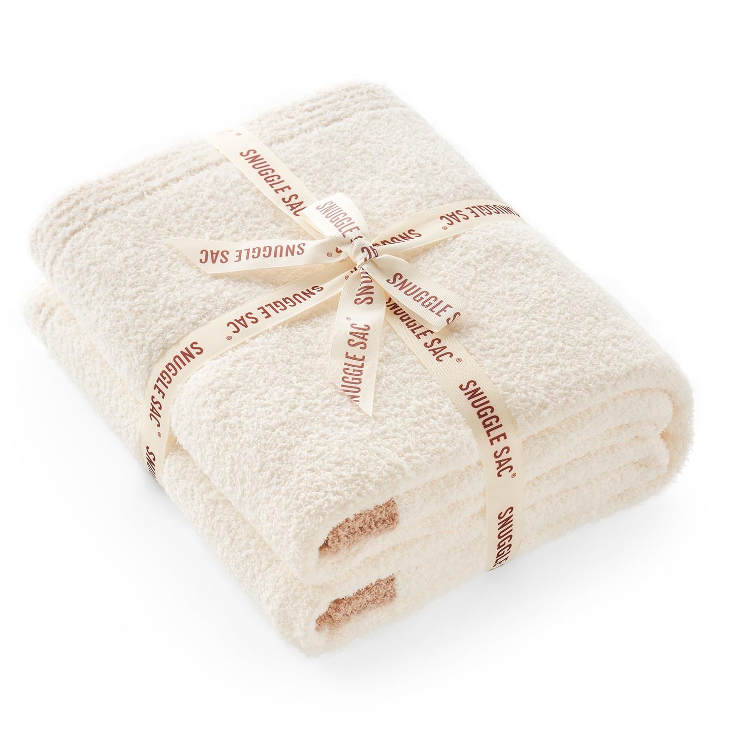 Snuggle Sac Ultra Soft Throw Blanket for Couch Bed Sofa 50x60 inches, Reversible Cream Blanket Microfiber Fluffy Fuzzy Cozy Knit Throws for Women Mothers Birthday Gifts