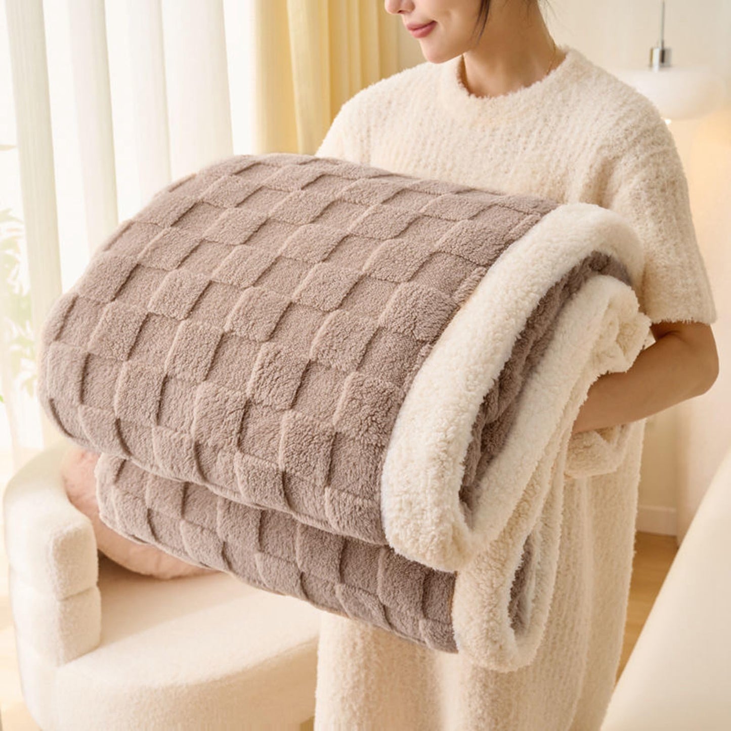 Sherpa Throw Blanket for Couch, Flannel Cozy Soft Blanket for Bed - Fleece, Coffee, 60x80 Inches