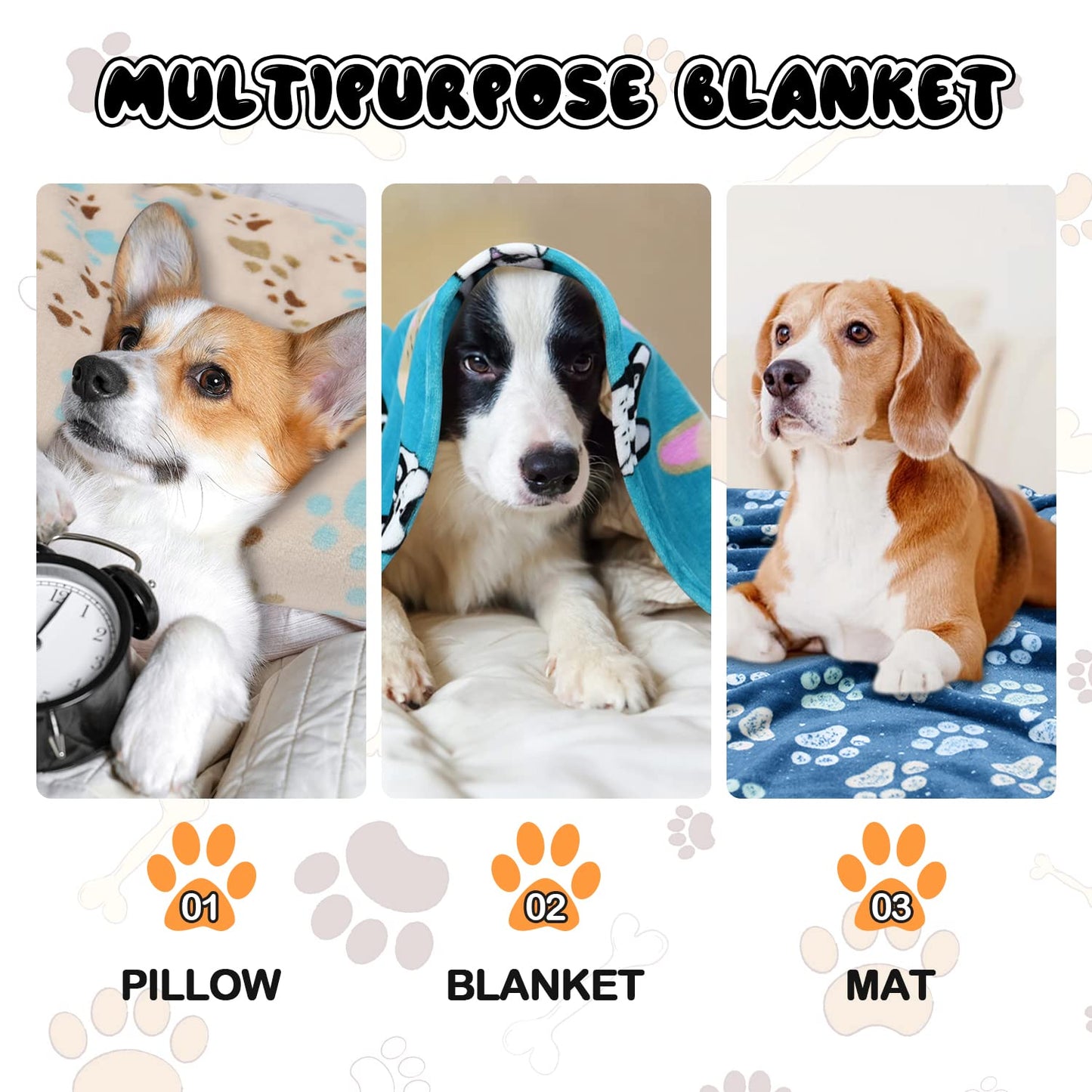 Rezutan 1 Pack 3 Blankets for Dogs, Dog Blankets for Large Dogs, Medium Dog Blanket Super Soft Fluffy Premium Fleece Pet Blanket Flannel Throw for Dog Puppy Cat Paw Blanket(41x31inch)