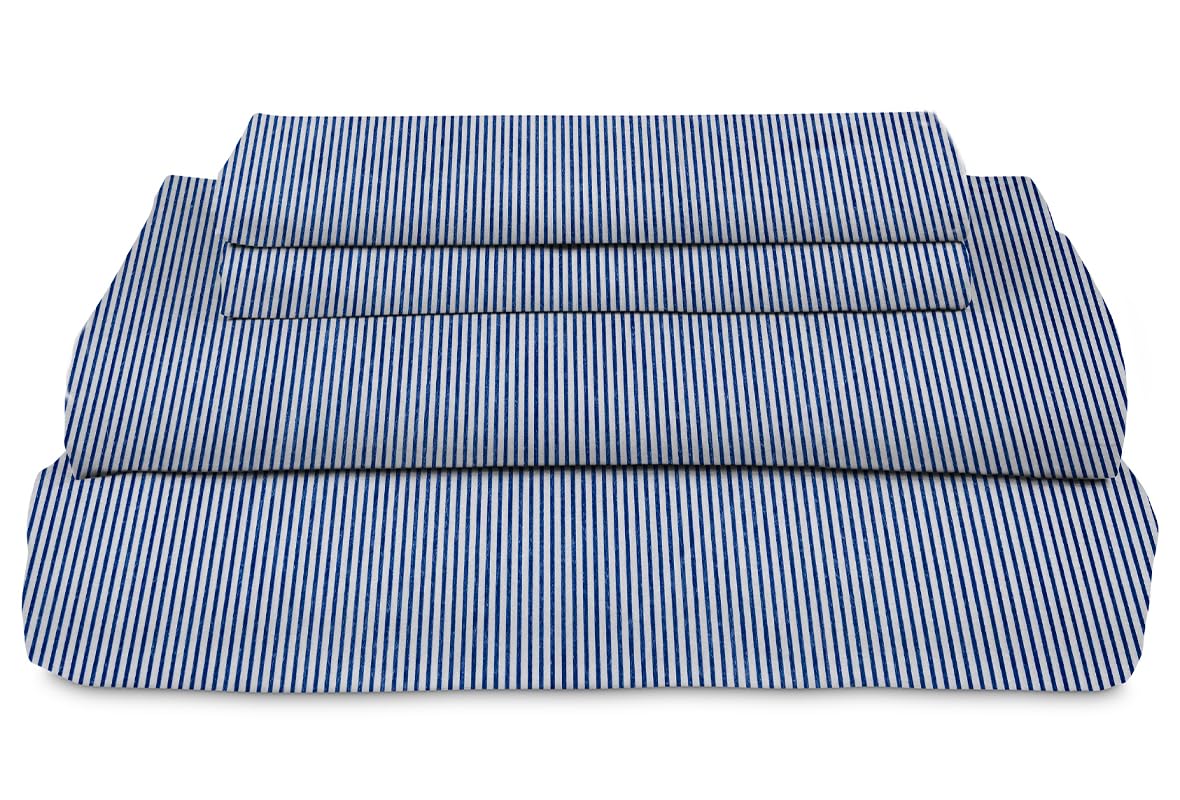 MyPillow Percale Bed Sheets – 100% Cotton, 200 Thread Count, King, Deep Pocket, Cool & Crisp Feel, Durable, Breathable Sheet Set with Pillowcases –King, Navy Blue Stripe