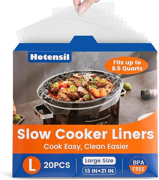 Slow Cooker Liners, Hotensil 13"x 21" 20 Count Cooking Bags Large Size Disposable Pot Liner, Fit 3QT to 8.5QT for Slow Cooker Cooking Trays, Multi-Purpose Durable Liners Plastic Bags, BPA Free