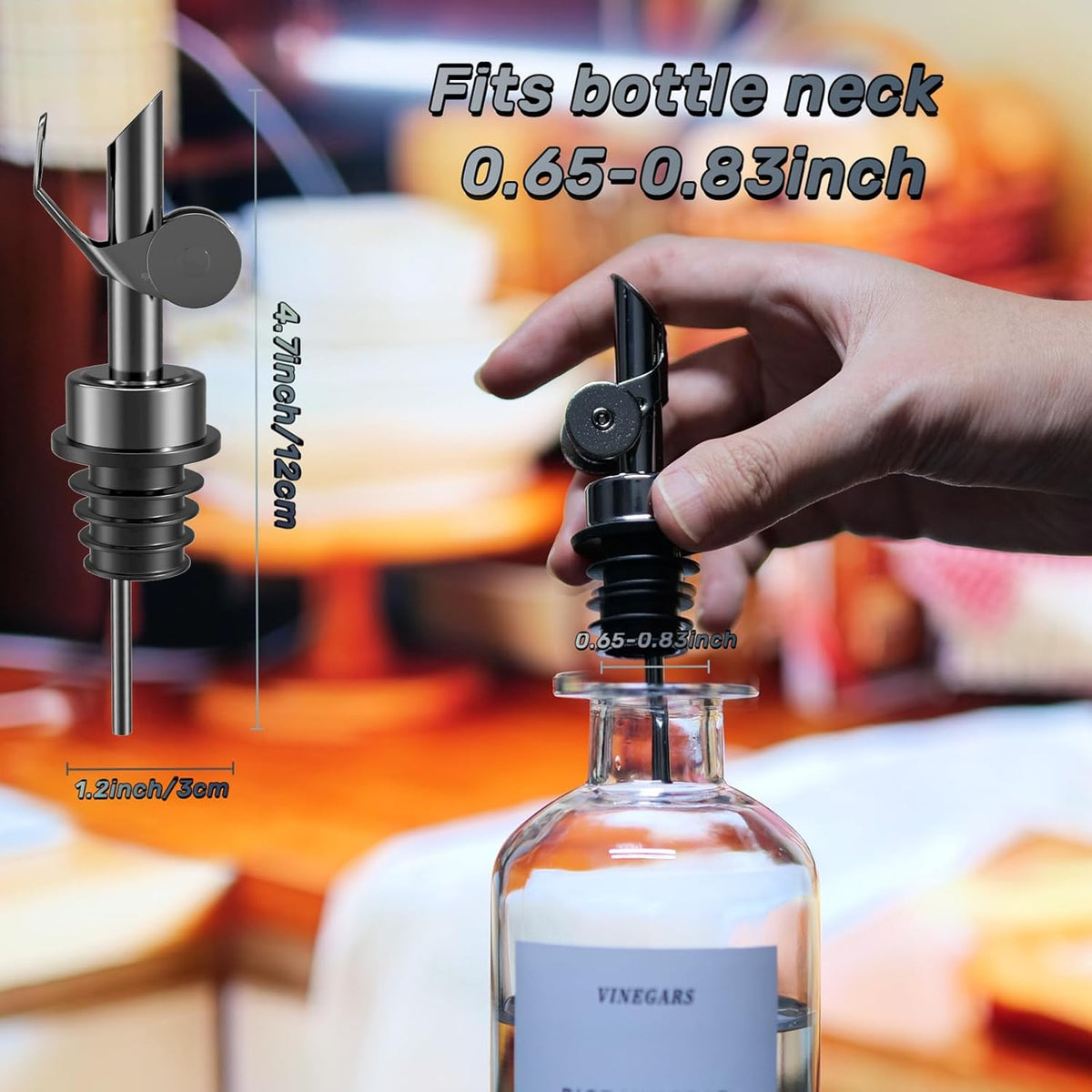 Olive Oil Dispenser Spout, Weighted Liquor Pour Spout, Syrup Dispenser Spout, Stainless Steel Automatic Pour Spouts for Liquor Bottles, Oil Bottles, Vinegar, Syrup and Alcohol 2 Pack Black
