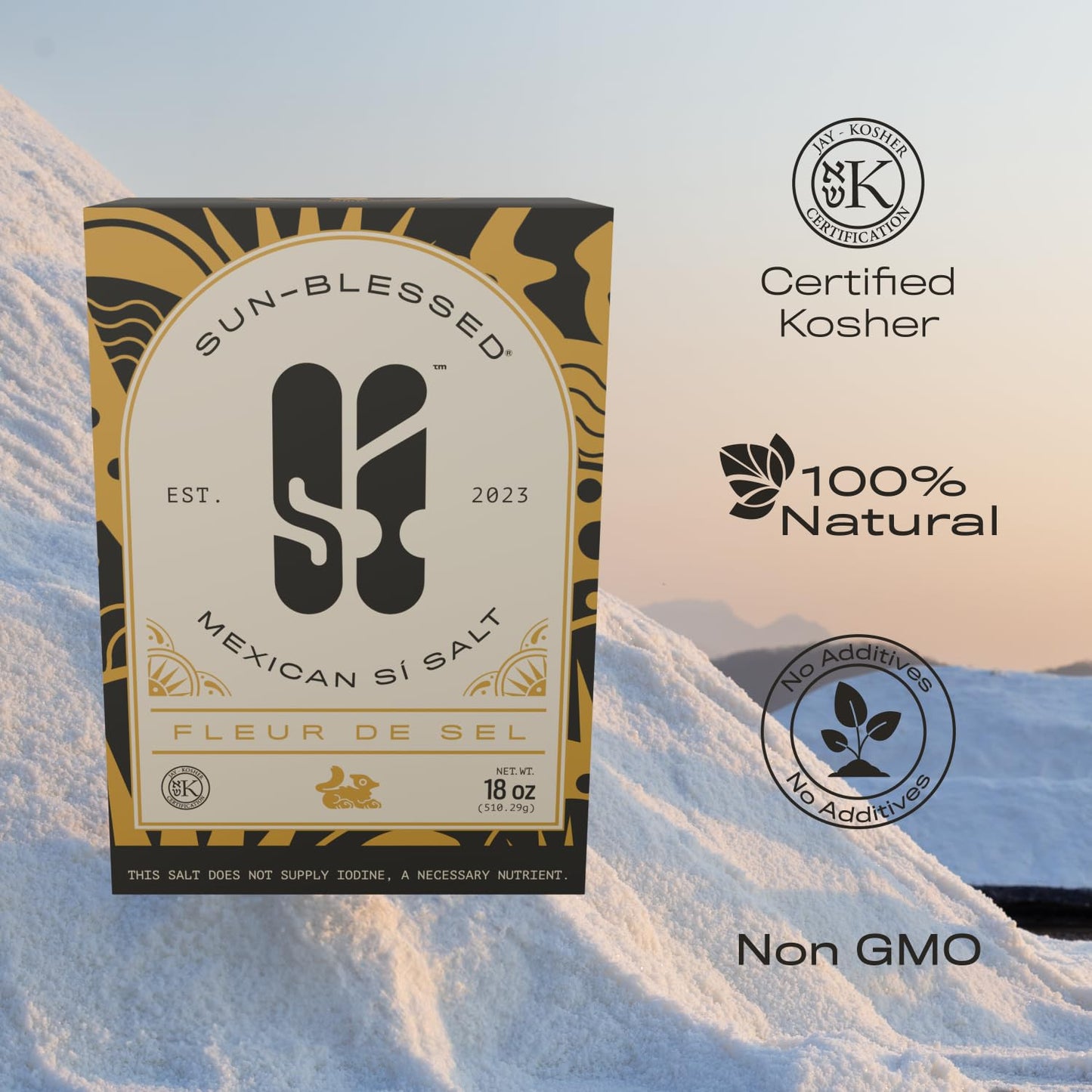 Sí Salt, Colima Sea Salt, Crystals, Kosher, Unrefined, Hand Harvested (18 Oz, Fleur de Sel)
