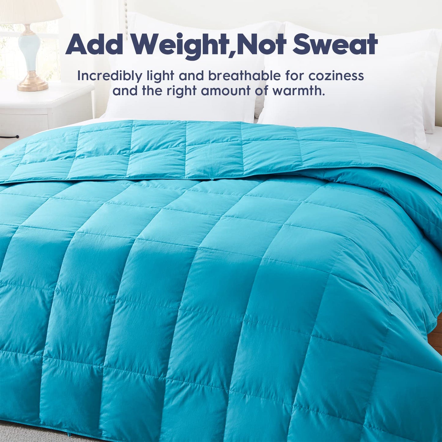 Globon Extra Lightweight Down Blanket Queen Size,Summer Comforter/Duvet Insert,10OZ,700 Fill Power with 8 Corner Tabs,Turquoise Blue