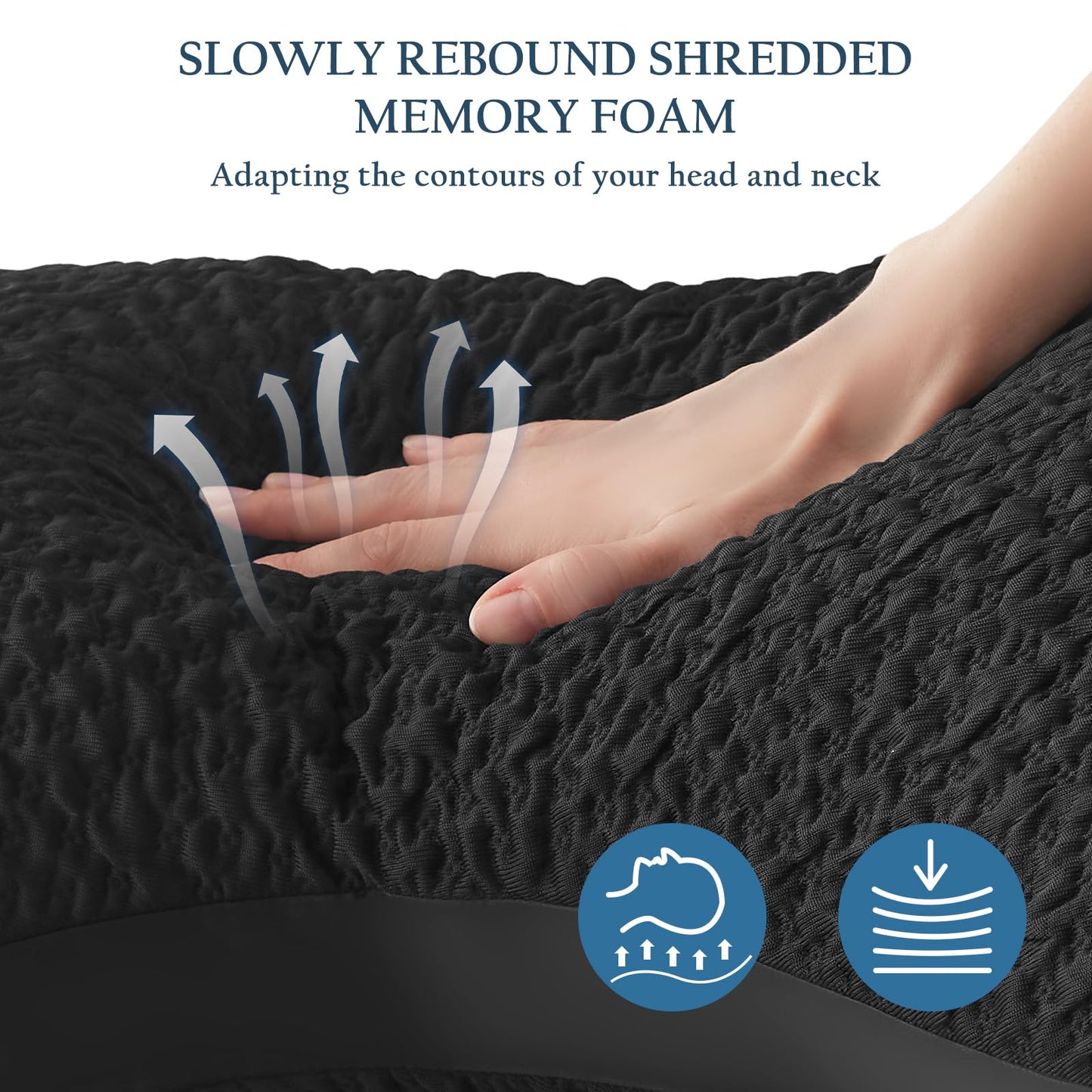 Luxe Linen Side Sleeper Pillows for Adults, Adjustable Shredded Memory Foam Bed Pillows for Neck and Shoulder Pain, Standard Black Cooling Curved Pillows with Washable Cover & Extra Foam Bag