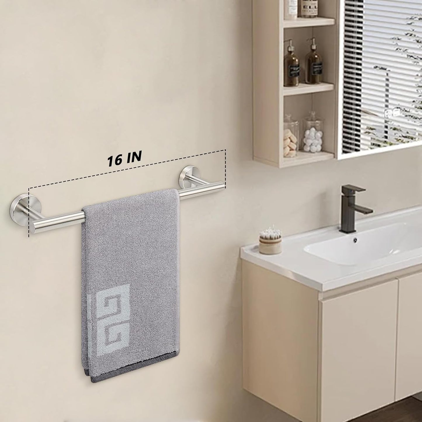 NearMoon Bath Towel Bar, Bath Accessories Thicken Stainless Steel Shower Towel Rack for Bathroom, Towel Holder Wall Mounted (2 Pack, Brushed Nickel, 16 Inch)