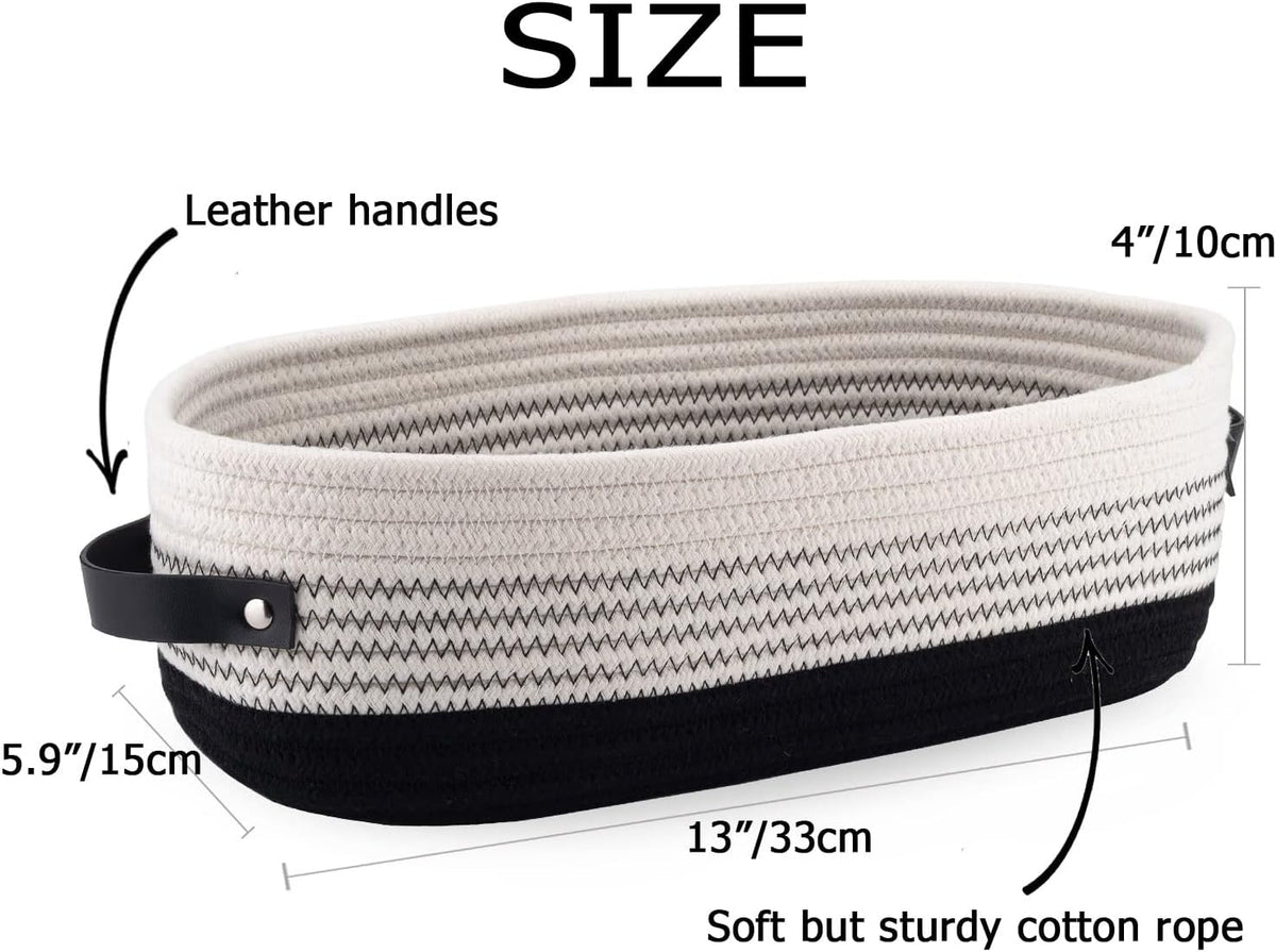 2 Pack Cotton Rope Toilet Basket Bathroom Decor Baskets, Toilet Paper Holder Basket, Farmhouse Home Decor Organizing 13"x5.9"x4" Black