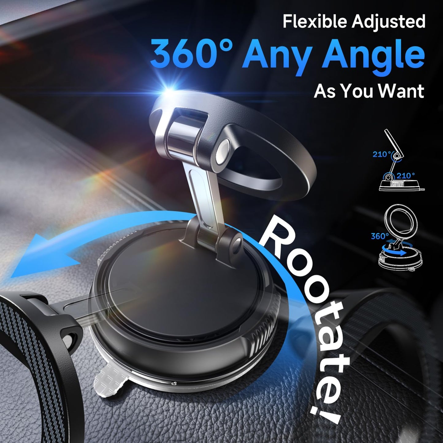 Car Phone Holder for Magsafe [78+LBS Strongest Suction & 2400gf Strongest Magnetic] 360° Adjustable Car Phone Mount, Phone Holders for Your Car for iPhone 16 Pro Max 15 14 13 12 Plus (Carbon Fiber)