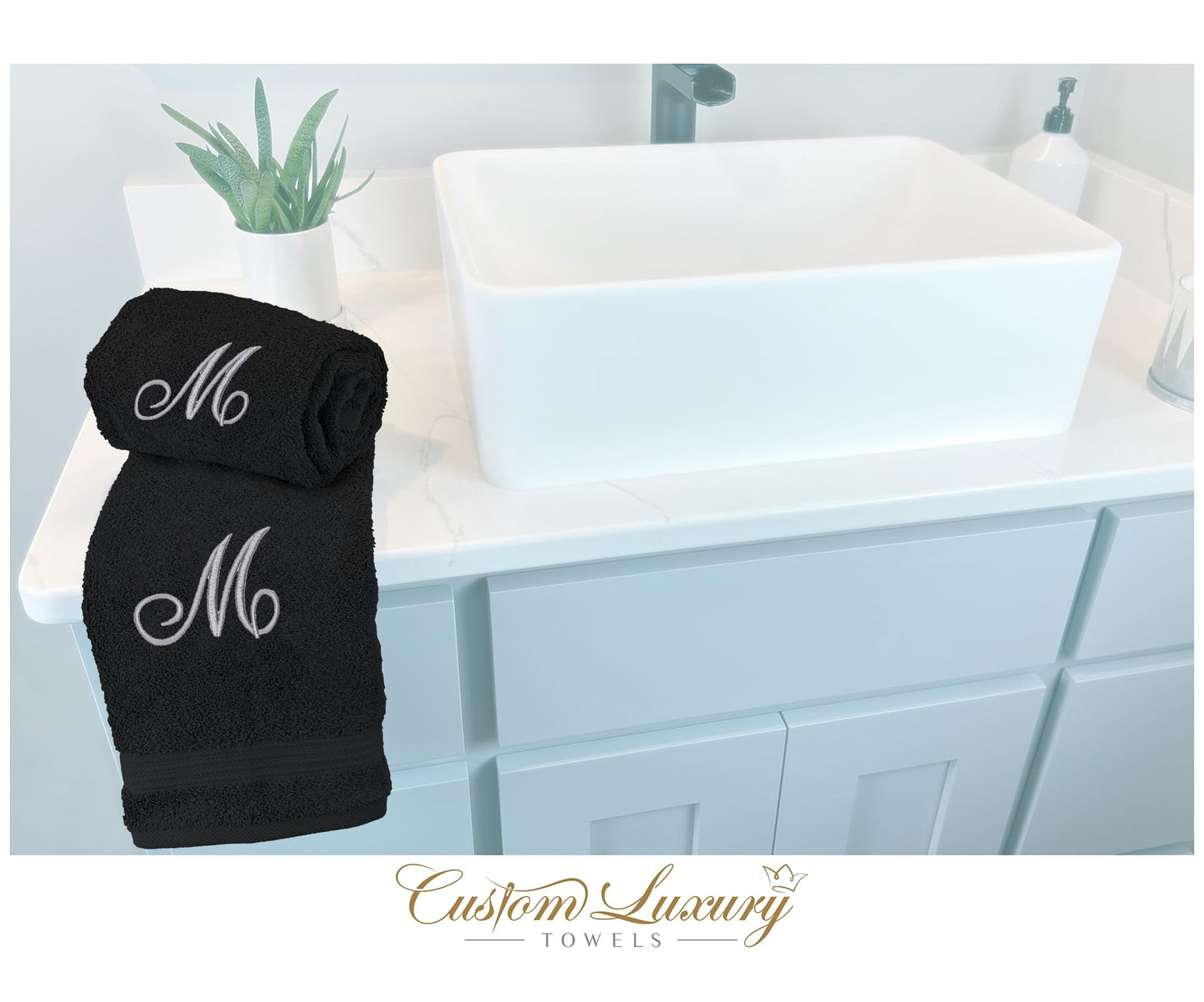 Custom Luxury Towels Monogrammed Hand Towels for Bathroom | Set of 2 | Genuine Turkish Towels | Choose Towel and Thread Color | A - Z | Monogrammed Towels with Embroidered Script Font