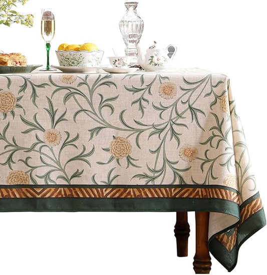 patdrea Designer French Linen Table Cloth for Rectangle Table,Vintage Fall Decorative Tablecloth,Floral Decoration Cover for Kitchen Dining Christmas,Tea Party,Thanksgiving,55"x79"-Littledaisy