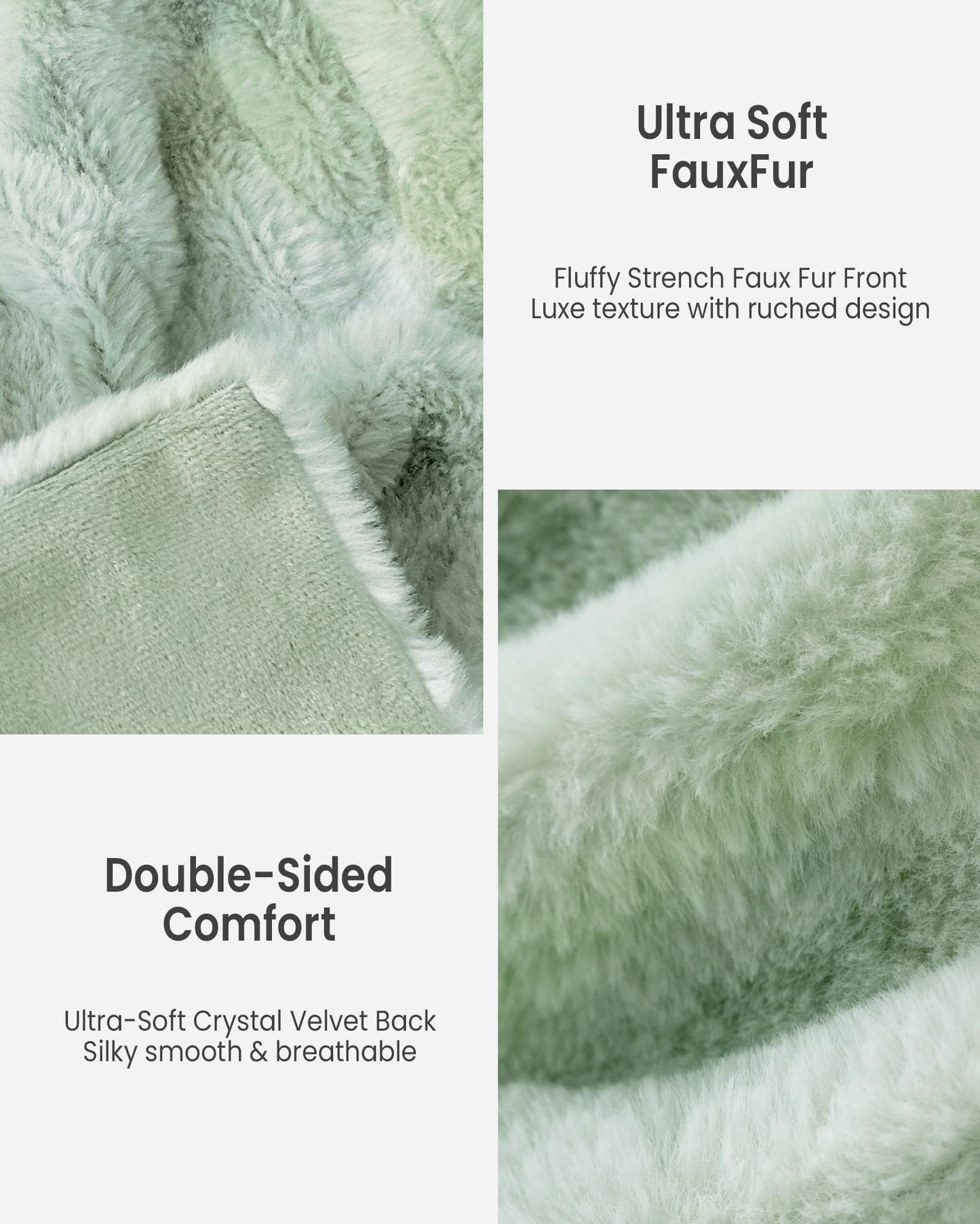 blunique Faux Fur Blanket, Twin Size Oversized Throw Blanket for Couch, Fluffy Blanket with Stretch Ruched Design, Ultra Soft Giftable Home Decor, 60x80 inches, Tie-Dyed in Sage Green