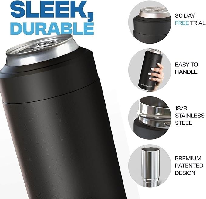 Frost Buddy Universal Buddy Can Cooler - Fits All - For Regular 12 & 16 oz or Slim-Size Bottles - Insulated Double-Walled Stainless Steel (Black Leopard)