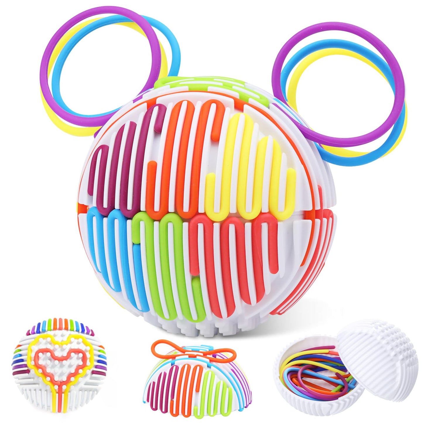 Sensory Toys for Kids, DIY Travel Toys Games, Fidget Sensory Activity Board Ball with 20 Strings for Autistic Autism Children Boys Girls, Stress Relief Calm Down Corner Supplies(White)