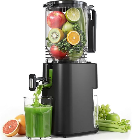 Cold Press Juicer, 5.5inch Wide Feed Chute Slow Juicer Machine, Masticating Juicer for Whole Vegetables & Fruits, Black