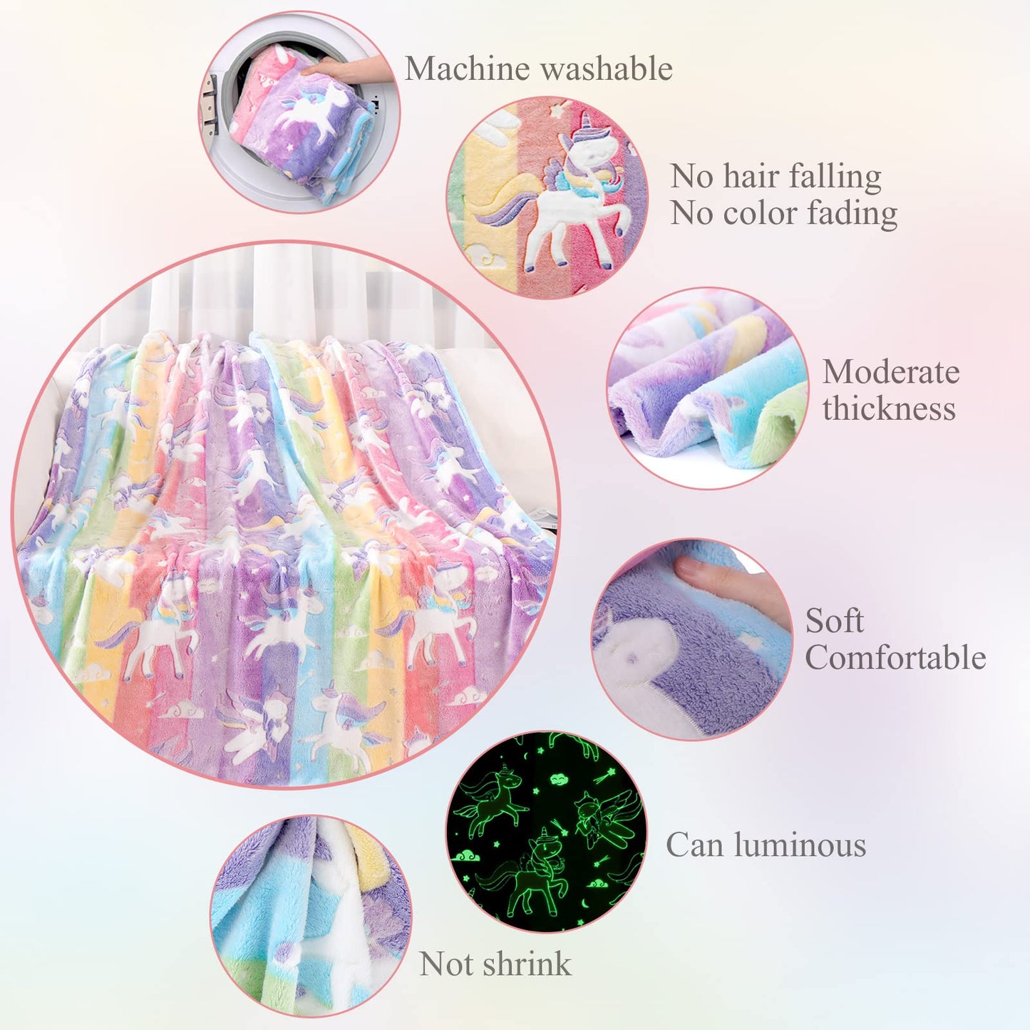 LIFEYJ Glow in The Dark Blanket Unicorns Gifts for Girls, Soft Blanket 3 4 5 6 7 8 9 10 Year Old Girl Gifts, Toddler Girls Toys Age 6-8, Gifts for Girl for Birthday Gifts Presents, 50"x60"