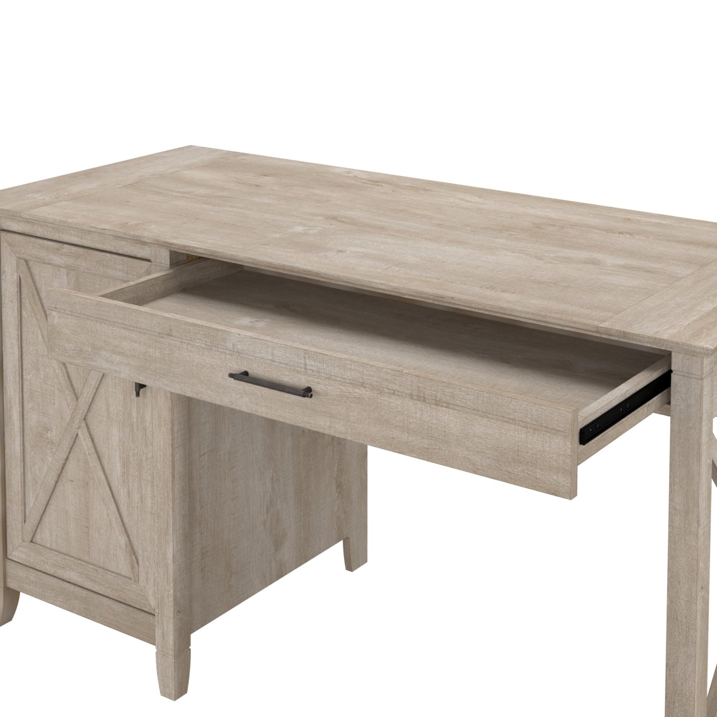 Bush Furniture Key West Computer Desk Farmhouse PC Table for Home Office, 54W w/Storage, Washed Gray