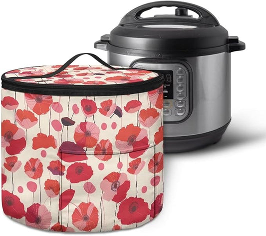 Red Flower Electric Pressure Cooker Insulation Bag Stain Resistant Reusable Electric Pressure Cooker Bag with Top Padding Handle