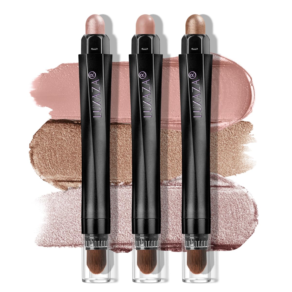 LUXAZA PRO Classic 3PCS Neutral Eyeshadow Stick Makeup Set, Metallic Shimmer Matte Cream Eye Shadow Eyeliner Brightener Pencil Crayon - H1