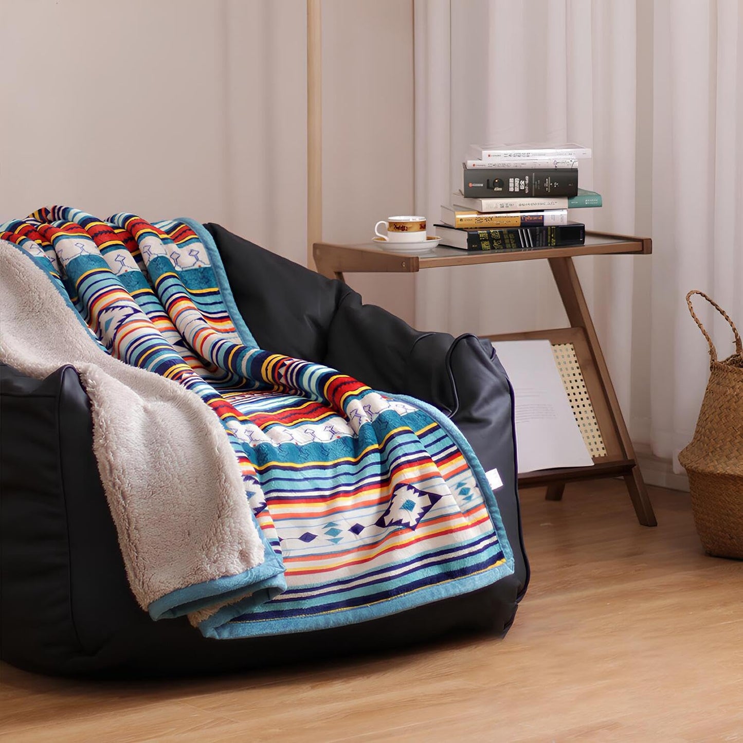 Sherpa Boho Throw Blanket, Super Soft and Cozy Aztec Blanket, Double-Layer Flannel Fleece Blankets as Lap Blanket, Couch, Sofa, Bed, Camping