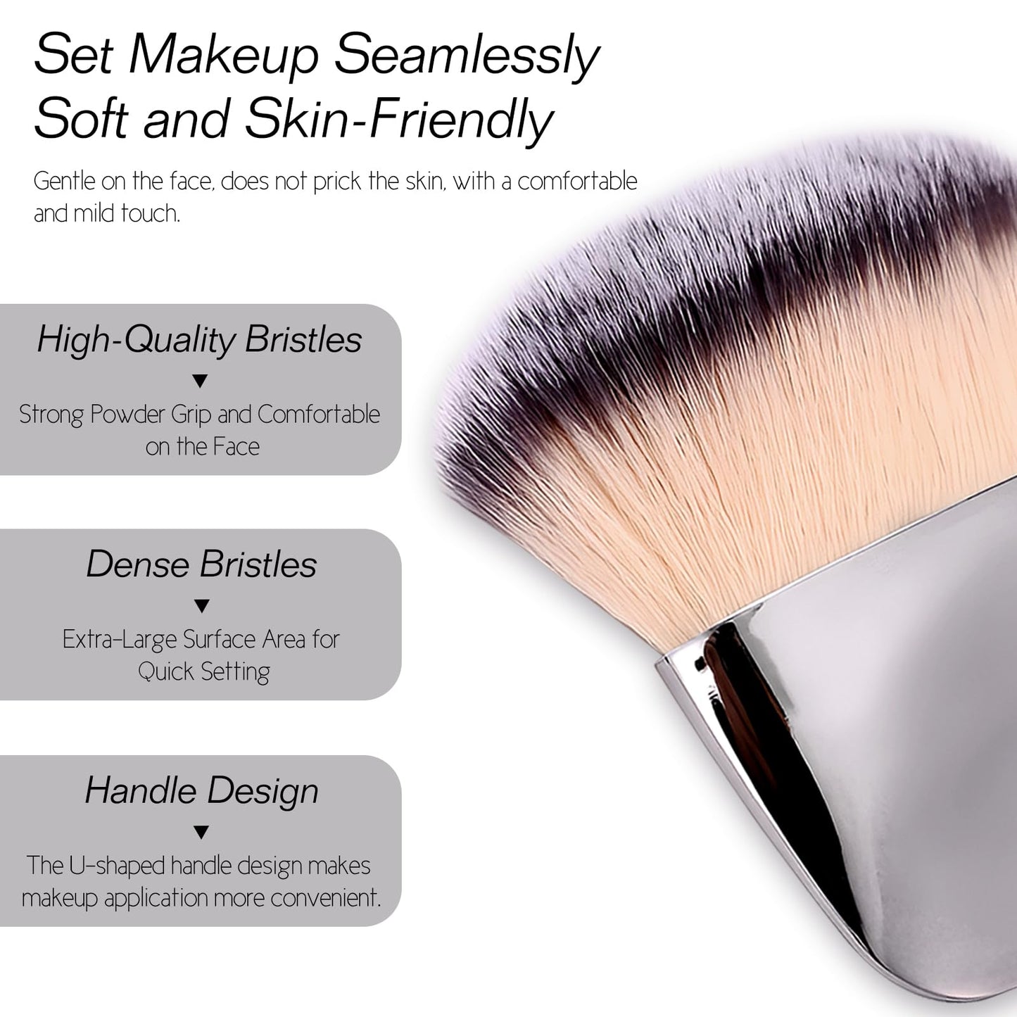 Jaasuee Makeup Brushes Set, Mini Multi-functional Loose Powder and Blush Brush, Portable Soft Hair Beauty Tool (Silver)