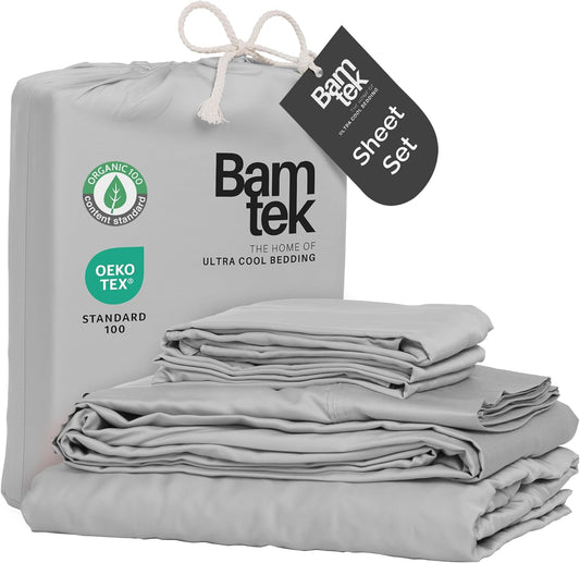 100% Viscose from Bamboo Sheets King Size, Super Soft Bedding Set, 4PC Cooling Sheets for Hot Sleepers, Vegan Silk Moisture Wicking, Organically Grown Bedsheet, Gray Mist - 76" x 80"