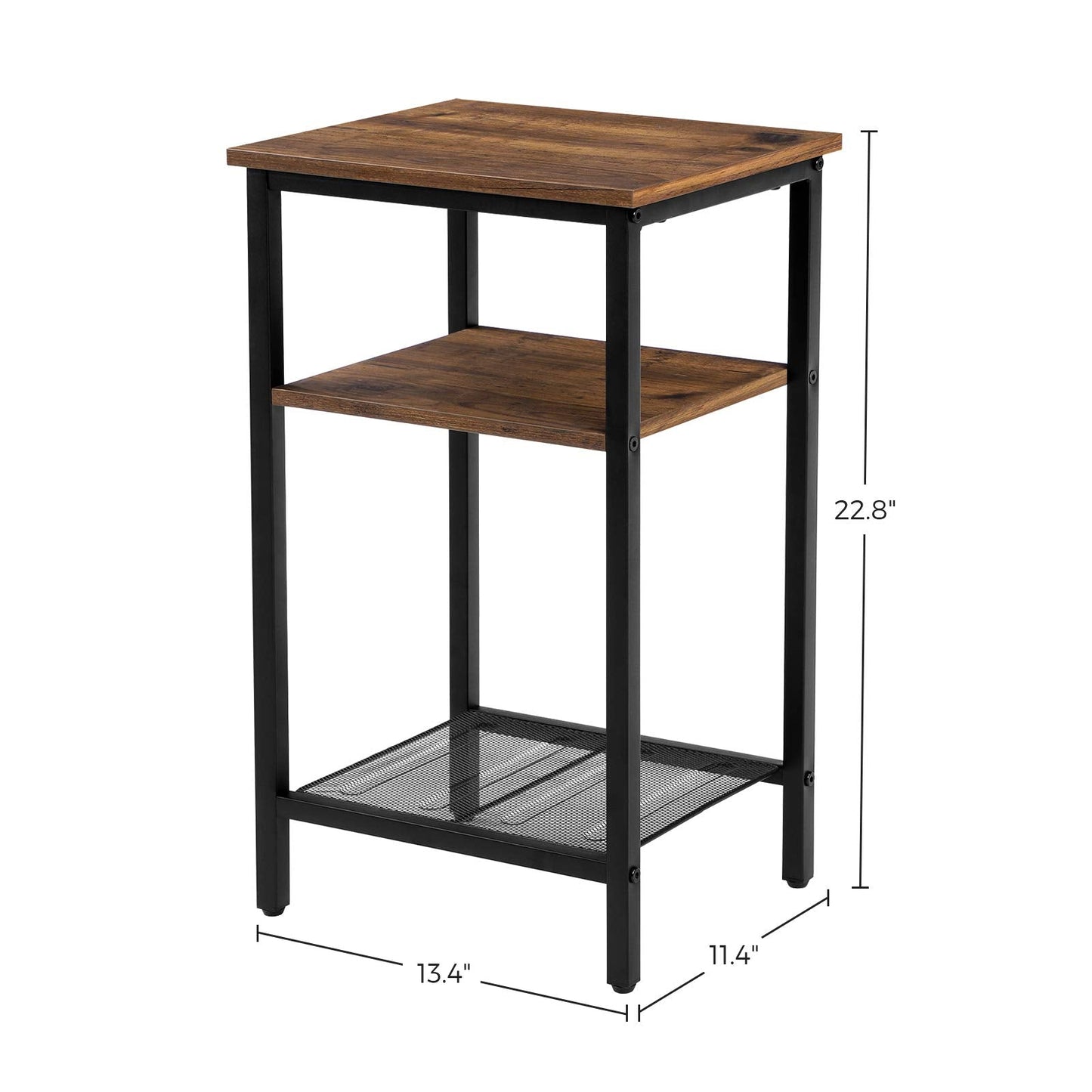 VASAGLE End Table Set of 2, 3-Tier Nightstands, Side Table for Small Space in Living Room, Bedroom, Steel Frame, Easy Assembly, 2-Pack, Chestnut Brown