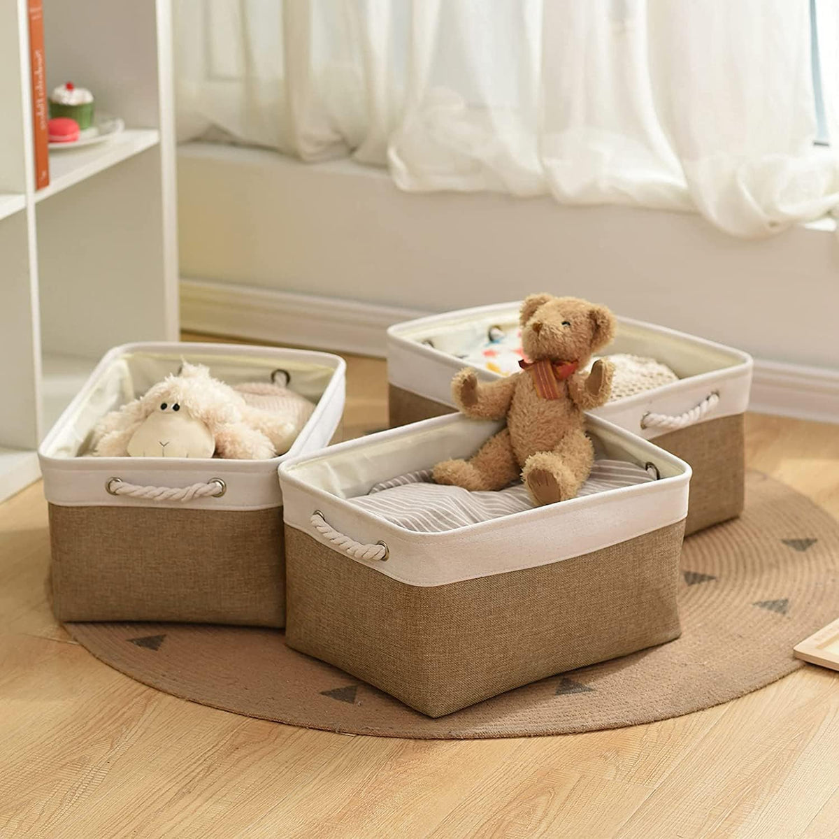 Storage Basket Fabric Sturdy Canvas Storage Bins Organizer with Handles for Clothes and Storage Foldable Storage Boxes Cubes