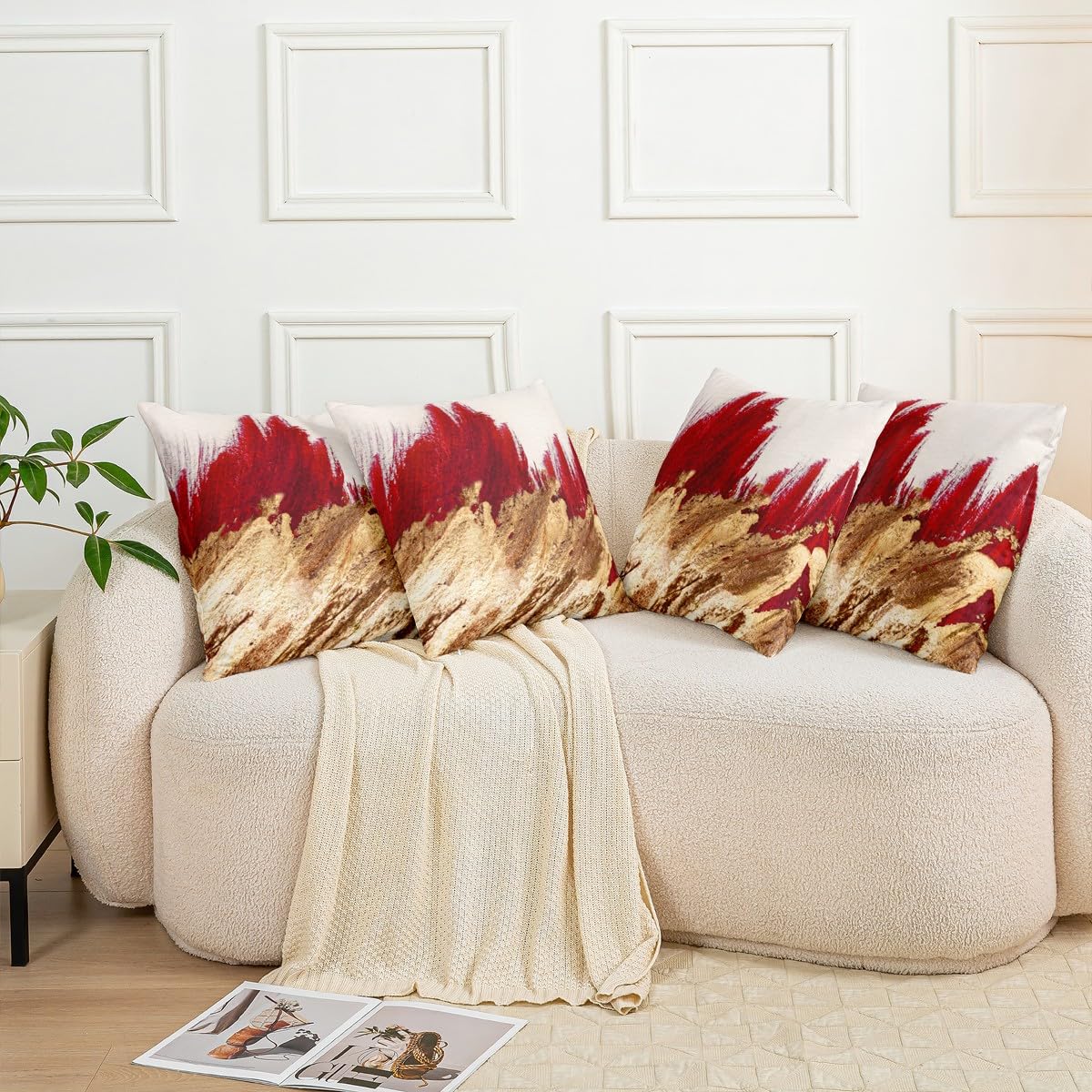 Feelyou Kids Red Throw Pillow Cover 20"x20" Set of 2 Red Gold Pattern Pillow Cases Cushion Covers for Teens Decor Abstract Art Decorative Throw Pillowcases Modern Style Cushion Cases Bedroom