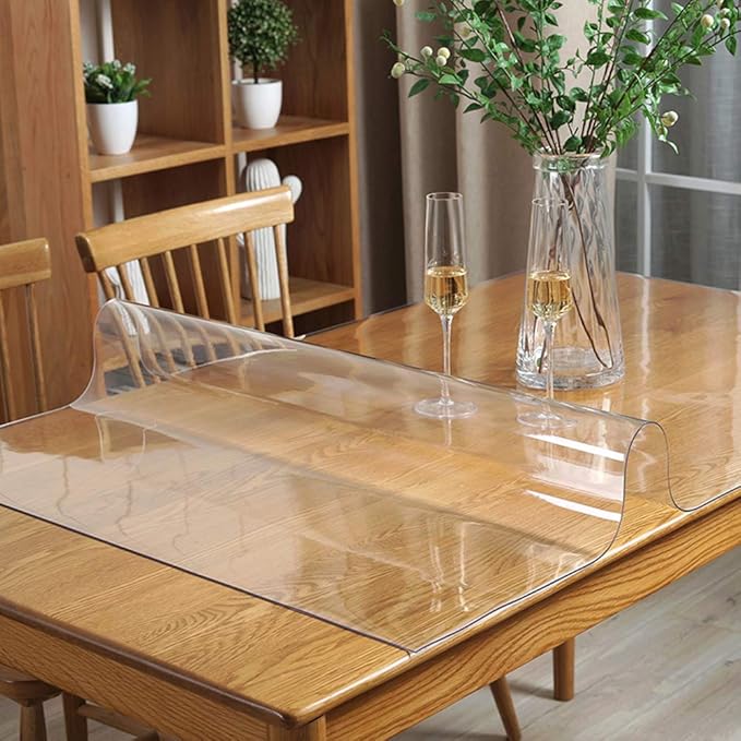 Wadrac Multi Size Clear Vinyl Table Cover Pad Protector 39.4x52.2 Inch Plastic Table Cover Desk Protector Mat Crystal Table Pad Heat Resistant Non-Slip Clear Transparent Tablecloth Cover 1.5mm Thick