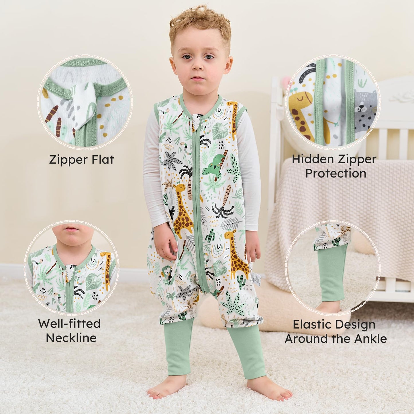 Yoofoss Toddler Sleep Sack With Feet 24-36 Months 100% Organic Cotton Baby Sleep Sack with Legs Toddler Wearable Blanket with 2-Way Zipper