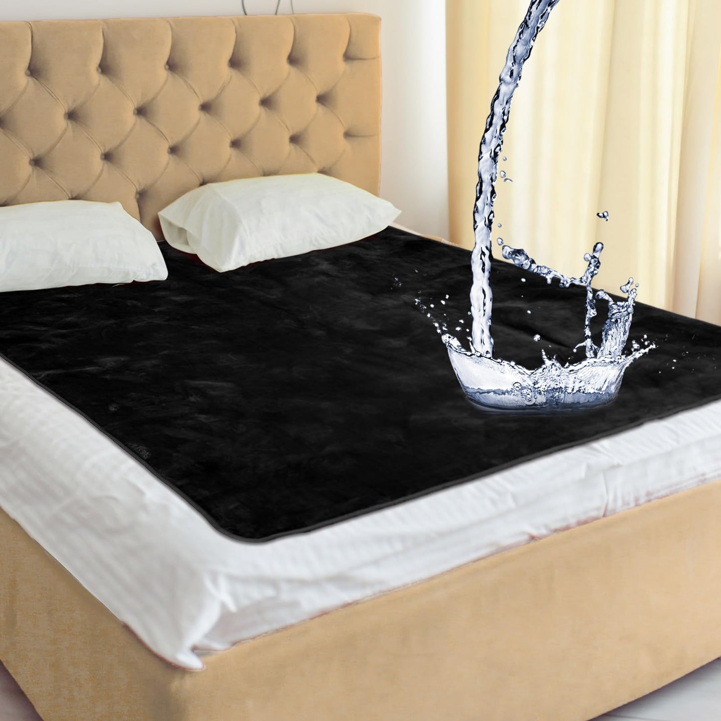 Tisancy Love Black Waterproof Bed Blanket, Twin Size 80'' x 60'' Double Side Lightweight & Reversible for Comfort, Flannel Fleece 3 Layer Blanket, Absorbs 50oz