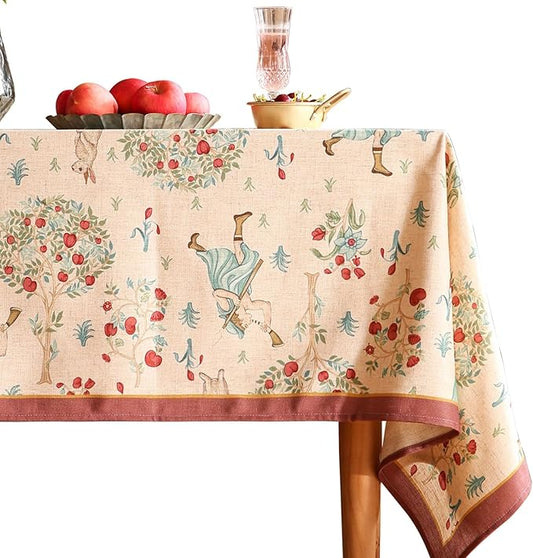 patdrea Designer Vintage Beige Tablecloth for Square Table,Italian Linen Trees Pattern Table Cloth,Decoration Cover for Kitchen Dining Christmas,Tea Party,Thanksgiving,67"x67"-Tatiana a