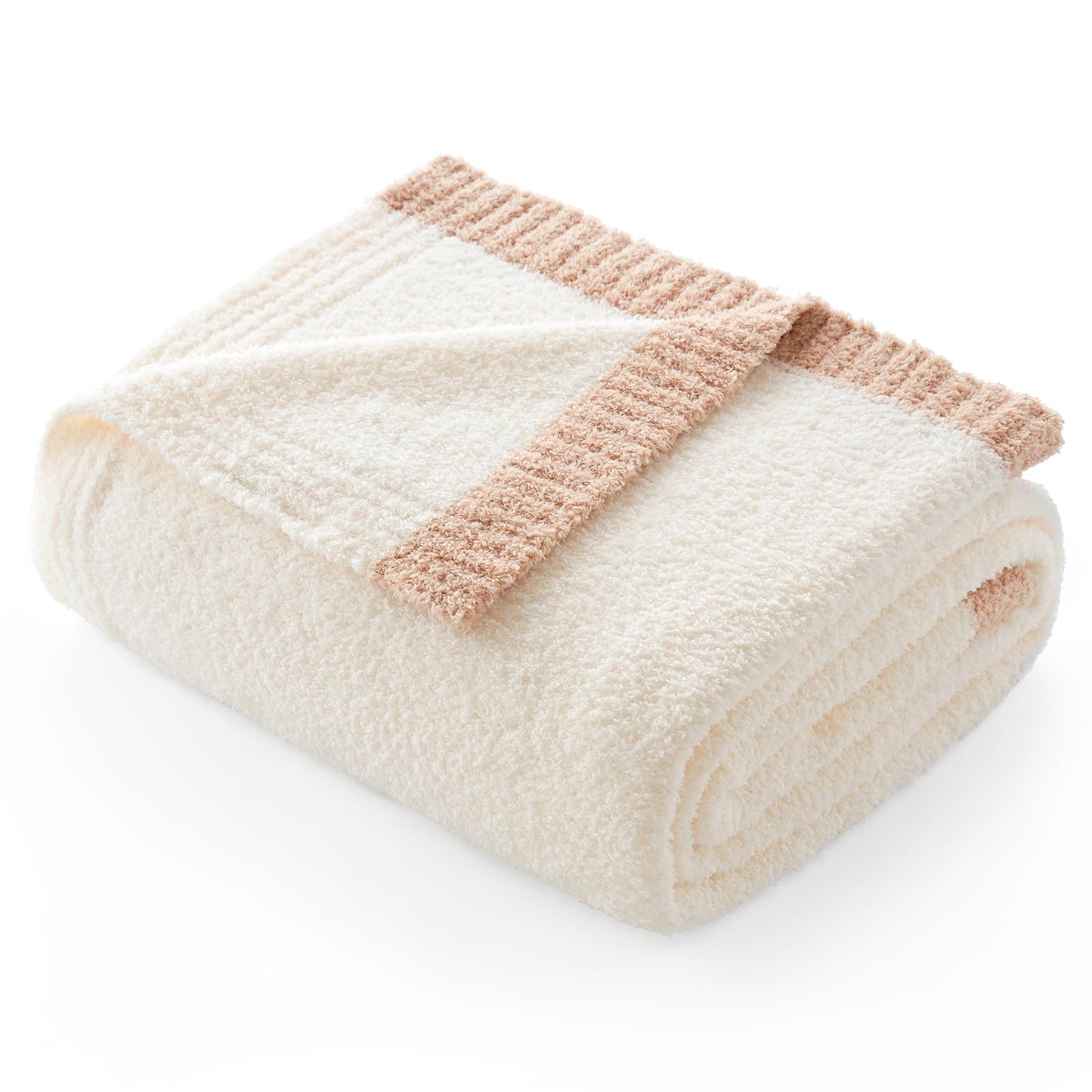 Snuggle Sac Ultra Soft Throw Blanket for Couch Bed Sofa 50x60 inches, Reversible Cream Blanket Microfiber Fluffy Fuzzy Cozy Knit Throws for Women Mothers Birthday Gifts