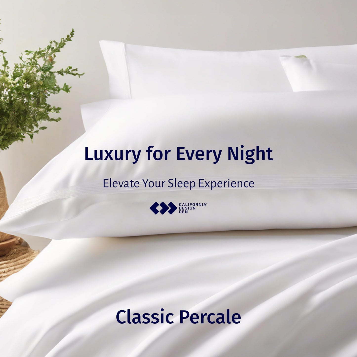 California Design Den Standard/Queen Pillow Cases Set of 2 - Luxury 100% Egyptian Cotton, Crisp Percale, Soft & Breathable Standard/Queen Size Pillow Cases - White