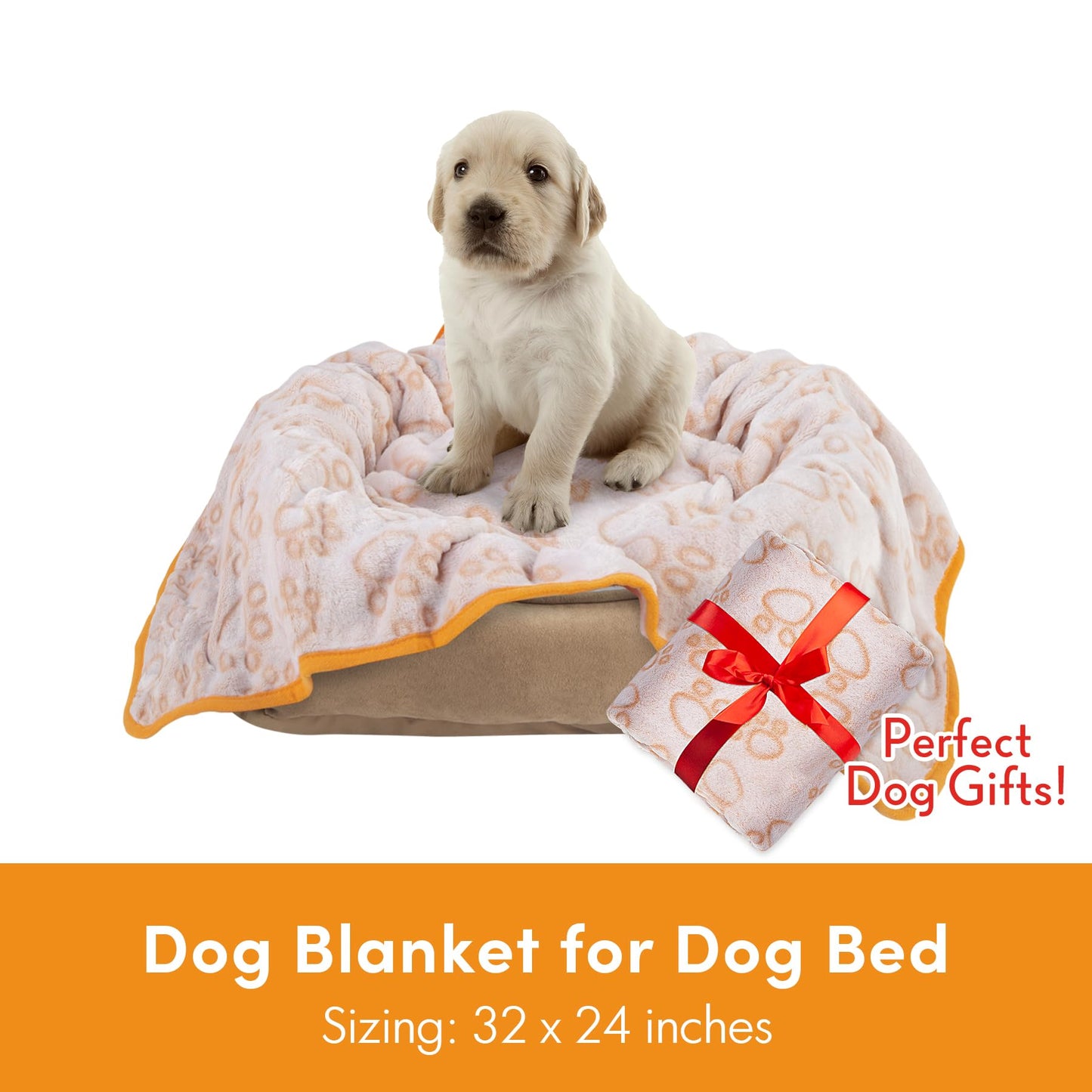 Stuffed Premium Soft Dog Blanket, with Flannel Beige Cute Paw Print, 24 * 32 inches, Cat Blanket Puppy Supplies Dog Products Stuff Essentials