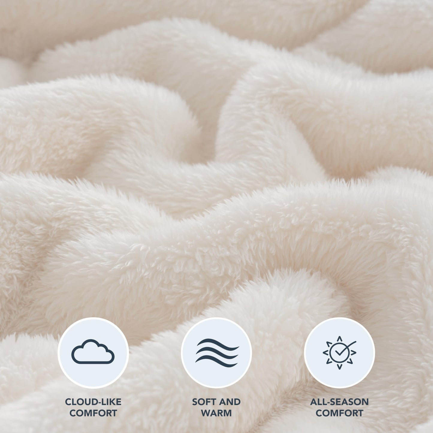 Berkshire Blanket Classic Extra-Fluffy™ Plush Throw Blanket, Soft Fuzzy Fluffy Long Hair Throw Blanket for Couch Sofa Bed, Cream, 50x60 Inches