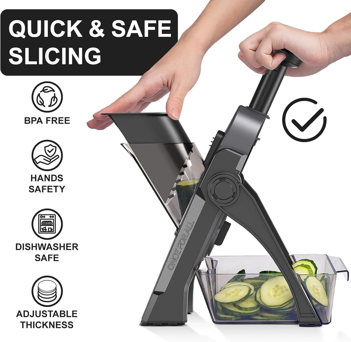 Safe Mandoline Slicer, Potato Clips Vegetable Food Cutter, Thickness Adjustable for Cucumber Onion Lemon with Vegetable Peeler (Only Slicer) Black
