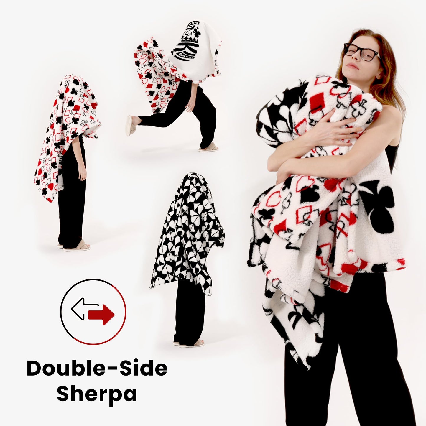 blunique Throw Blanket, Soft Double Sided Cozy Sherpa, Comfort and Warm Thick Fluffy Blanket Gifts for Women, Poker Print Blanket, 50x60 Inches, Red Q