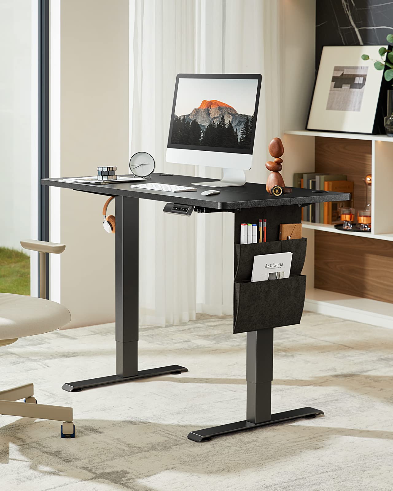 Marsail Standing Desk Adjustable Height Home Office Desk,‎48x24” Electric Standing Desks, Stand up Table with Storage Bag,Headphone Hook for Computer Workstations Desk4 Memory Preset
