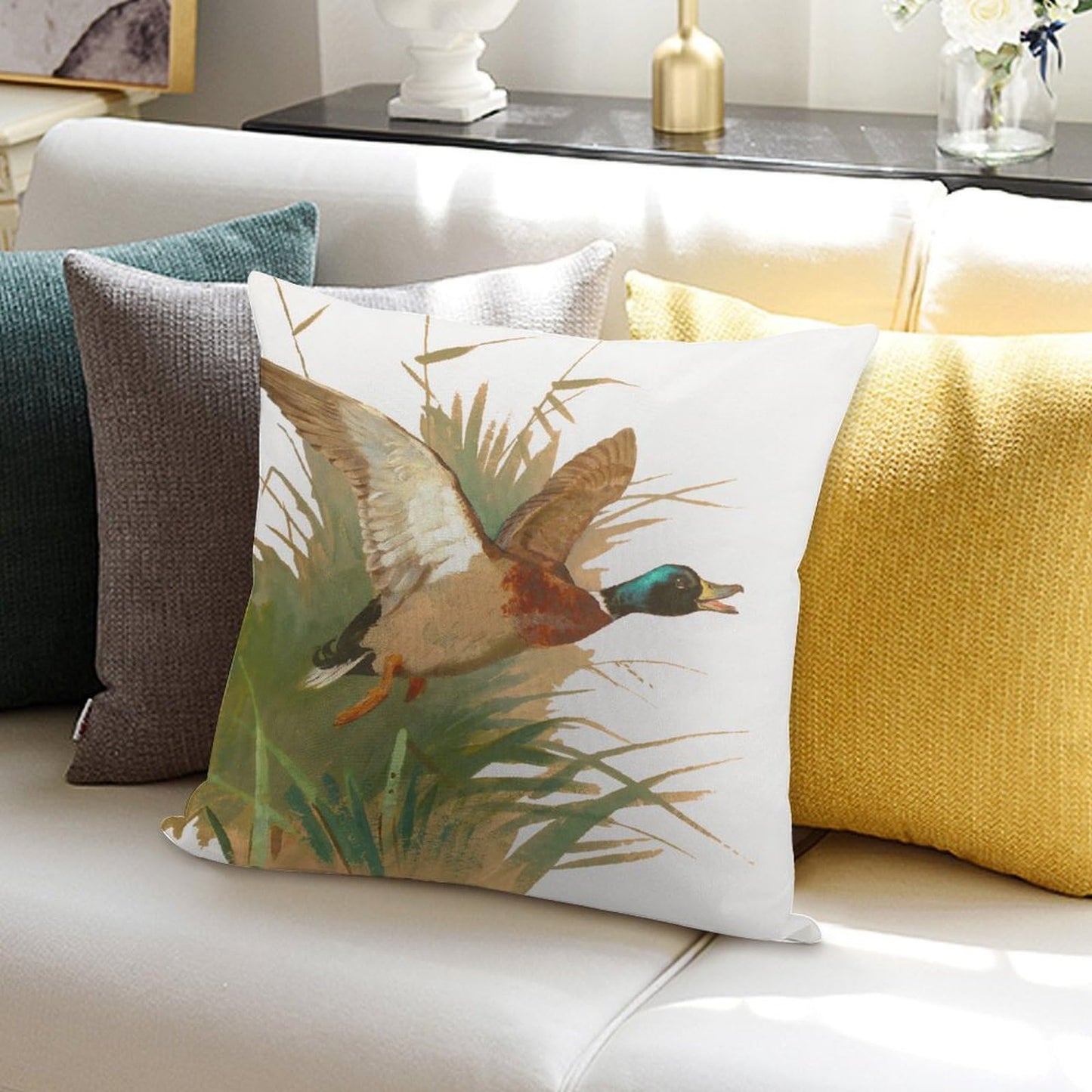 Mallard Duck Luxury Velvet Pillow Cover 18x18 Inch Decorative Cushion Cases with Unique Bright Prints - Soft Comfortable & Hypoallergenic - Perfect for Sofa Bed and Home Decor