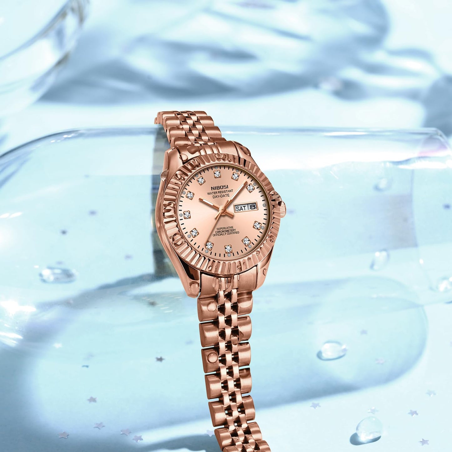 NIBOSI Watches for Women Analog Quartz Stainless Steel Dial Rose Gold Bracelet with Day Date Luminous Waterproof Dainty Classic Luxury Diamond Elegant Dress Women's Watch for Small Wrists