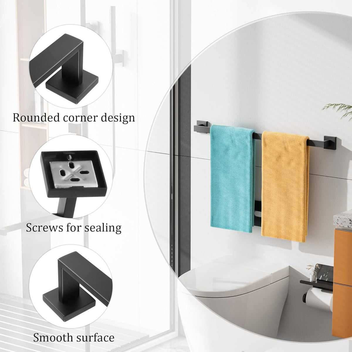Alise Black Towel Bars,27.56 Inch Towel Holder Towel Racks for Bathroom and Lavatory,SUS304 Stainless Steel Hand Towel Hanger Rail Wall Mount,Useable Length 25.79 Inch Towel Bar, GYT070-B