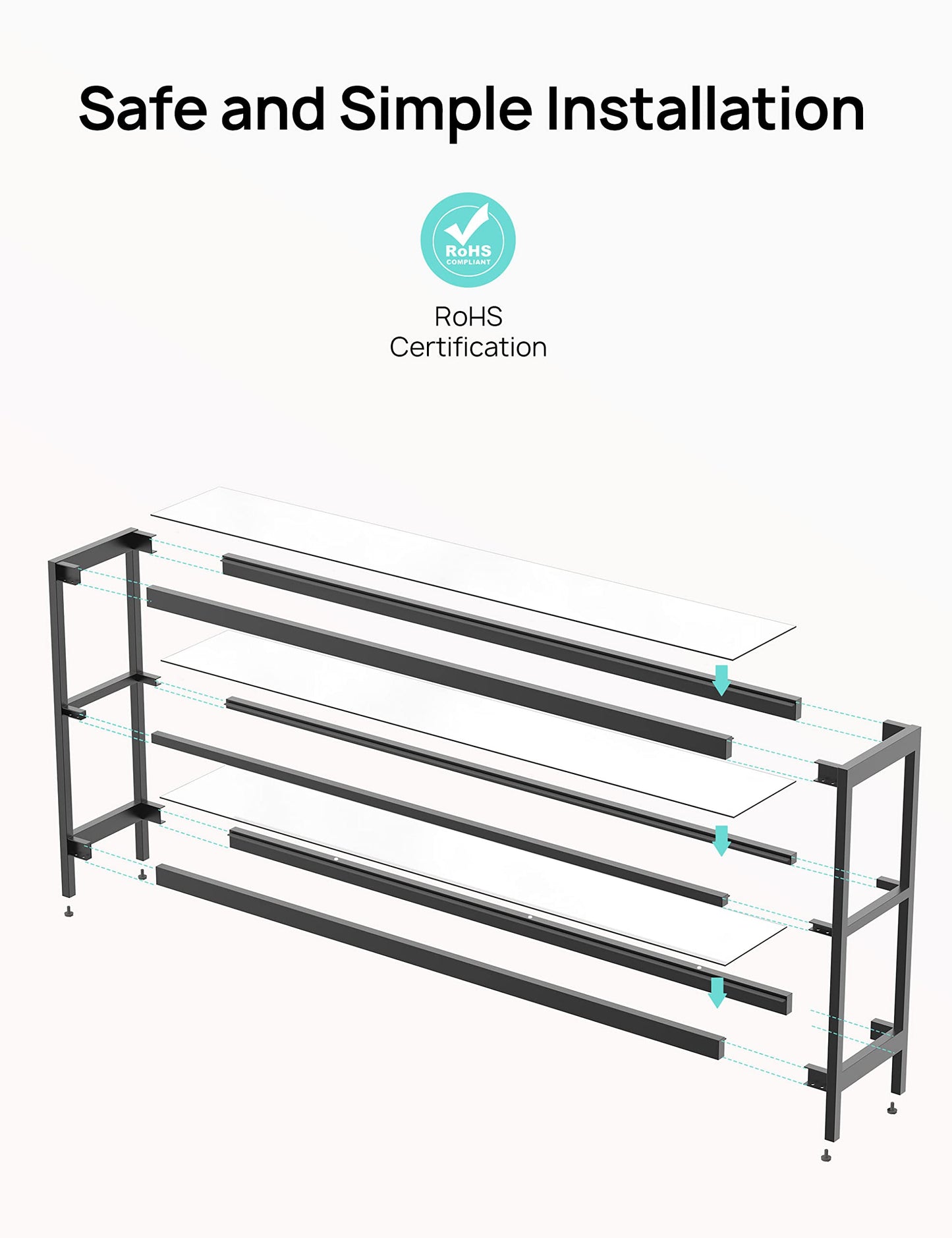 Evajoy Console Table, 55" Entryway Table with 3 Tiers, Open Glass Sofa Table for Living Room, Foyer, Entryway, Bedroom, Hallway, Black