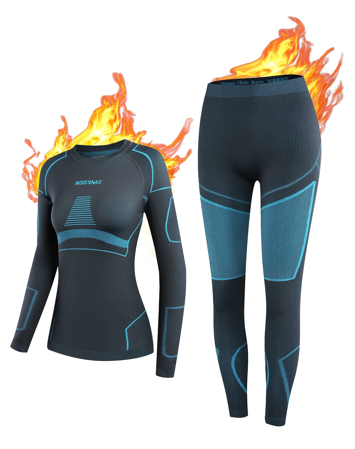 NOOYME Thermal Long Johns, Base Layer Women's Thermal Underwear in Black-Blue
